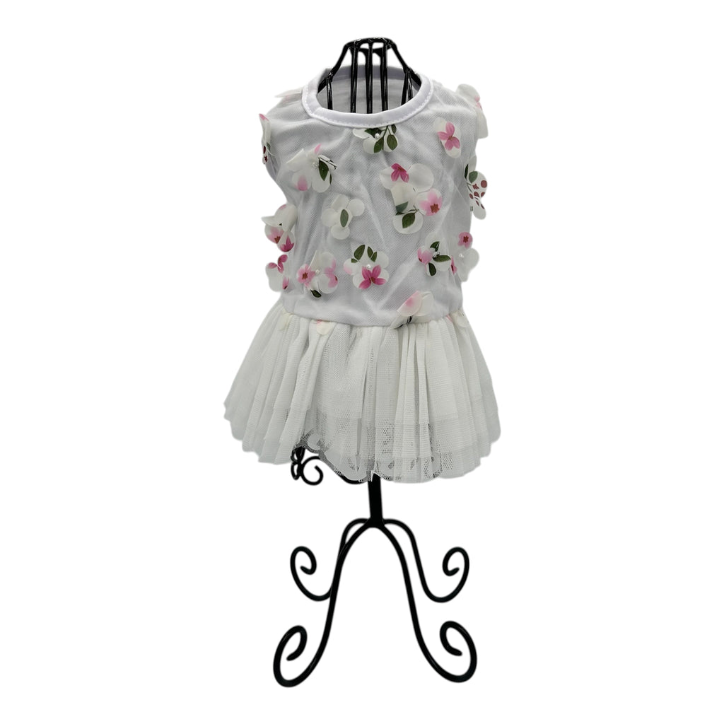 Spring Flower Tulle White Cat Dress