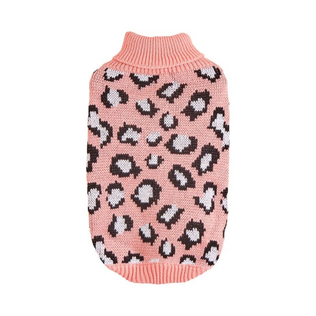 Pink cat sweater with leopard print pattern on a white background
