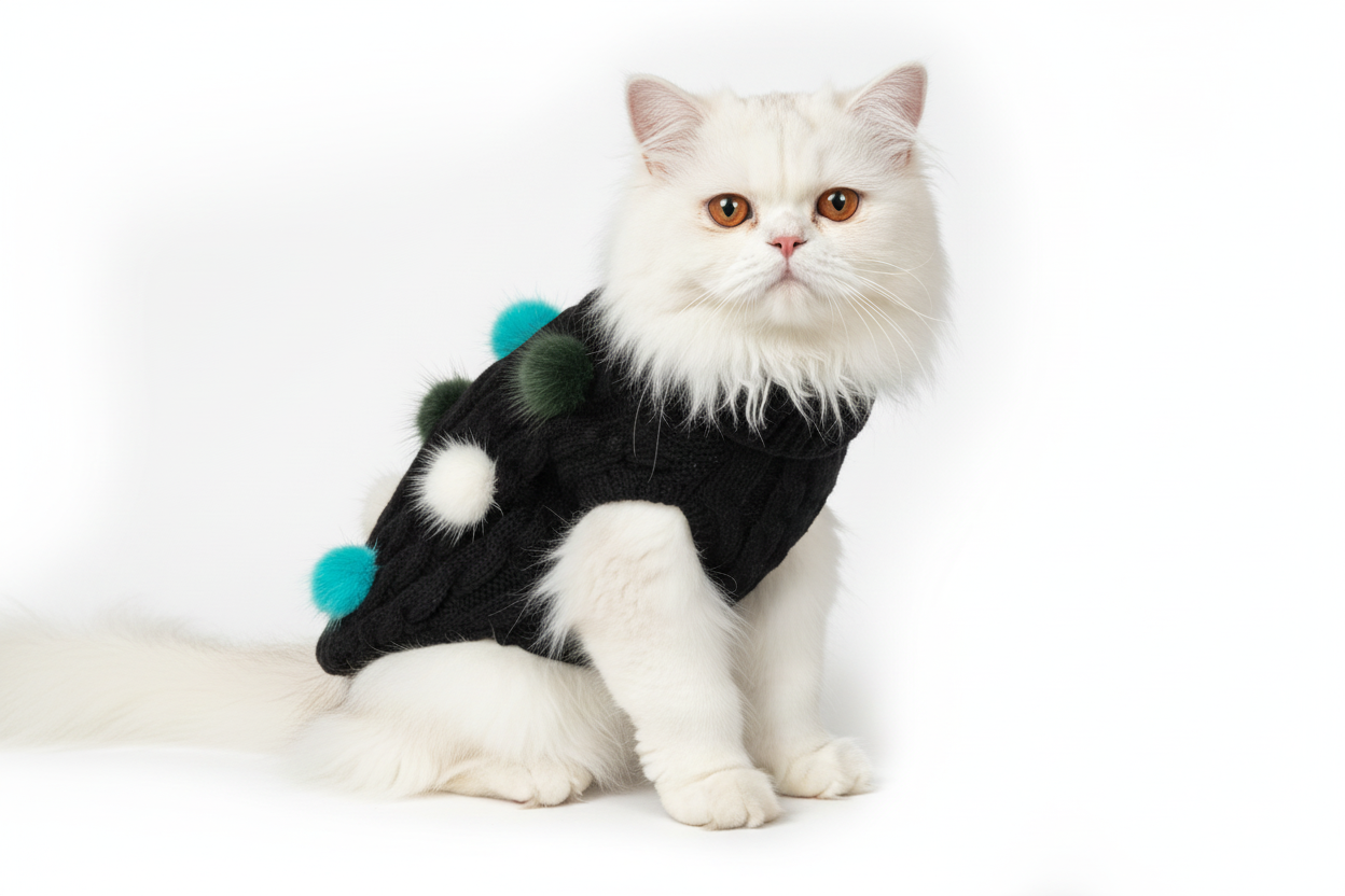 Mink Pom Knit Sweater: Black / Small